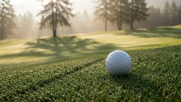 Мяч для гольфа на траве поля Kulm Golf в Санкт-Морице.