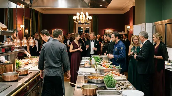 Шеф-повара и гости на вечеринке Kitchen Party в Санкт-Морице.