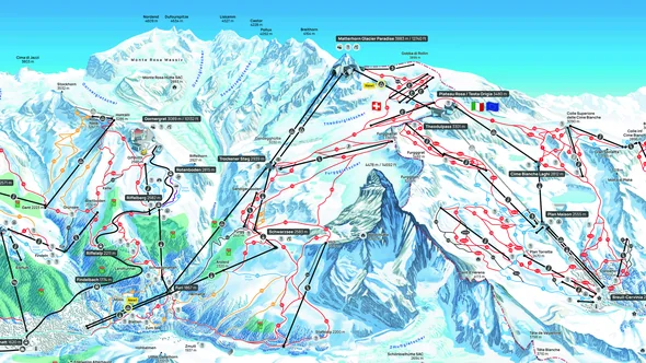 Схема трасс Cervino Ski Paradise: Маттерхорн между Церматтом и Брёй-Червинией
