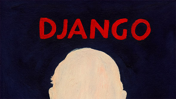 Картина или афиша в стиле примитивизма с крупным красным названием