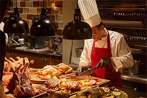 Chef at work in the kitchen of La Table des Airelles restaurant in Courchevel