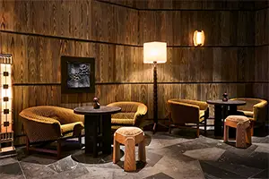 Elegant interior of the Lapogee hotel restaurant in Courchevel