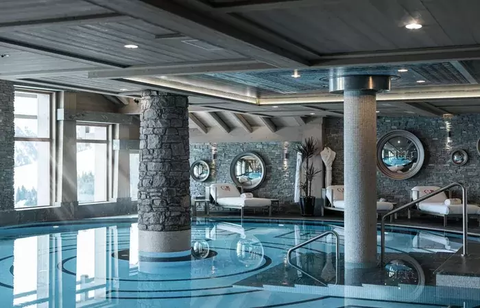 Loungers by the pool at the Goji Spa, Le K2 Palace, Courchevel 1850