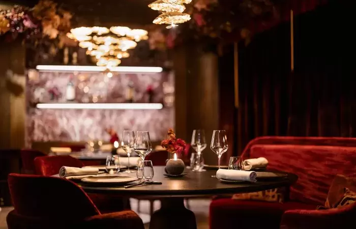 A laid table at Le Bottleneck, Le K2 Palace, Courchevel 1850
