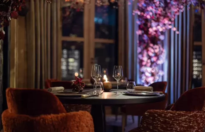 A laid table at the one-star restaurant L&rsquo;Altitude, Le K2 Altitude, Courchevel 1850