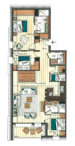 A01 - Apartment 3 bedrooms and 1 cabin - 116 m²