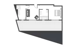 Floor plan of Deluxe Room 1 with its 29 sqm terrace, Lys Martagon, Courchevel 1850