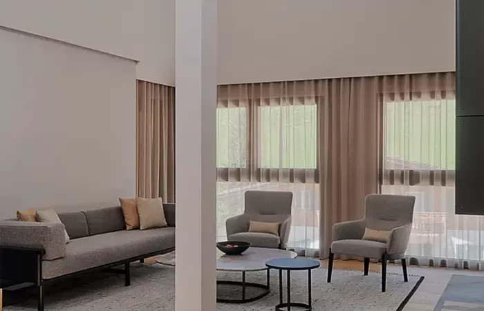 Lounge area in the Dolomites suite at Rosa Alpina.
