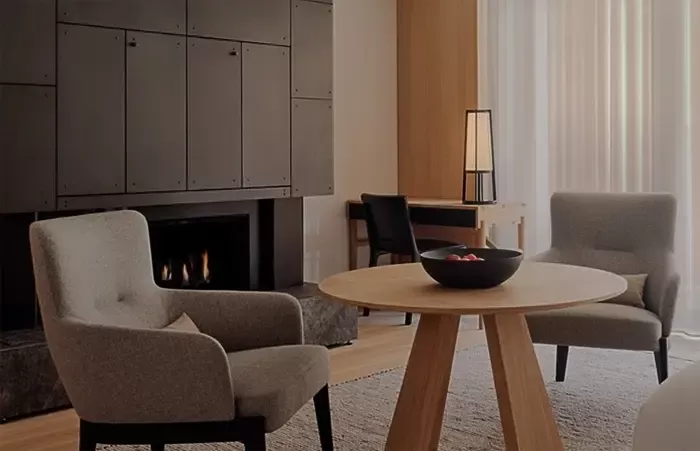 Seating area in a premier room at Rosa Alpina.