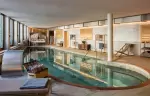 The indoor swimming pool in the spa at Hotel Hermitage, Breuil-Cervinia