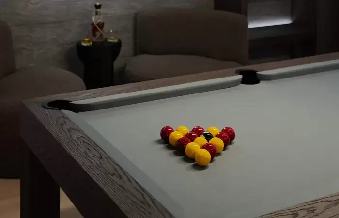 The pool table set up in the billiard room at No. 14 Verbier